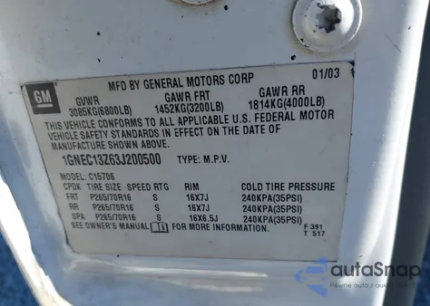 2001 Chevrolet Tahoe Lt z USA, uszkodzony, nr VIN 1GNEC13T71J257202